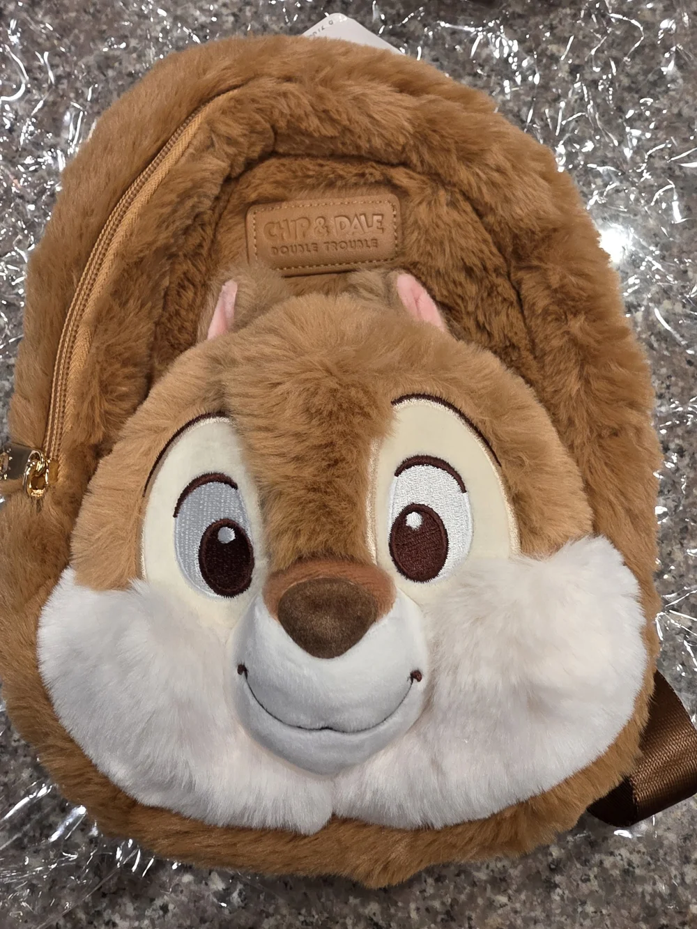 Chip & Dale Plush Faux-Fur Kids Backpack - Brown
